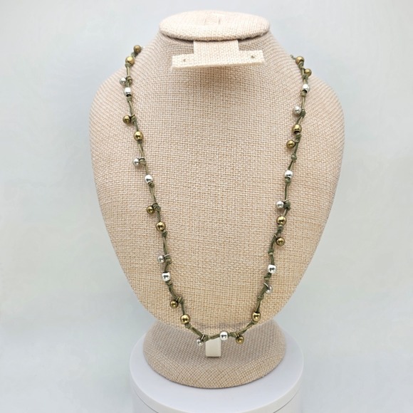 New! CHICO'S Besar Long Necklace Brass Bead Green Cord Hand Tied 40" New W Tags - Picture 5 of 9